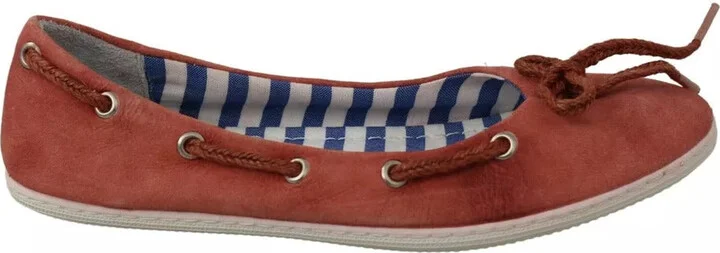 Coral Suede Lace Bow Loafers Ballet Flat Women's Shoes (Pre-Owned)