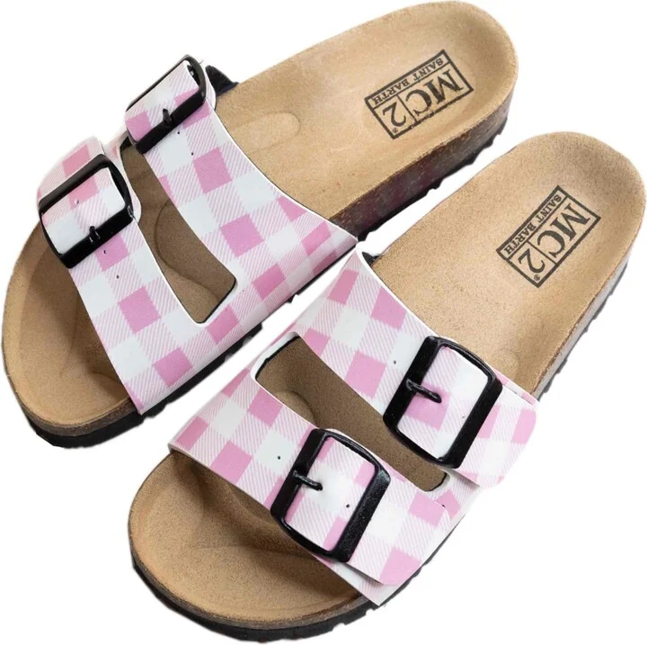 Cork Sandals Pink Gingham Print - Image 2