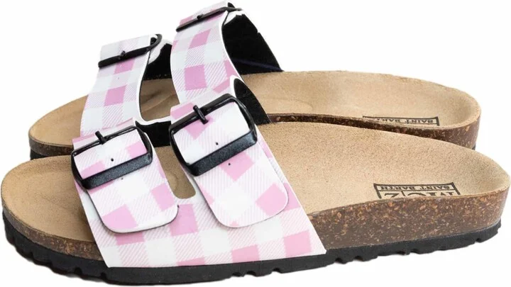 Cork Sandals Pink Gingham Print