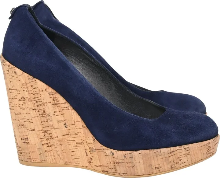 Corkswoon Wedge Pumps in Navy Blue Suede