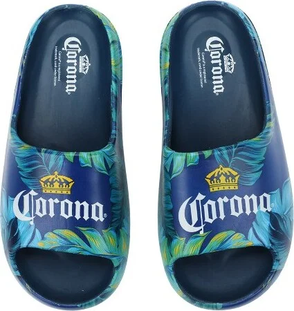 Corona Palm Leaf Logos Men's Blue Single Molded Slide Sandals-Small - Image 2