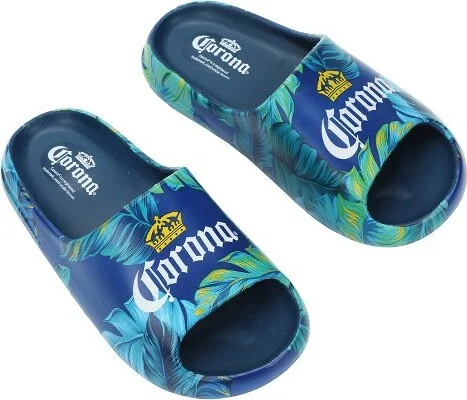 Corona Palm Leaf Logos Men's Blue Single Molded Slide Sandals-Small