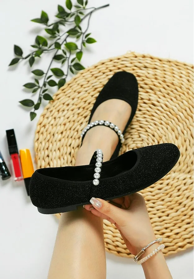 Corphee Pearl Strapped Glitter Ballerinas - Image 4