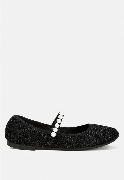 Corphee Pearl Strapped Glitter Ballerinas Women