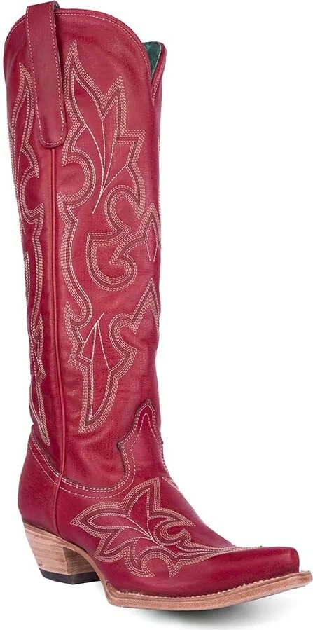 Corral Boots Women's Embroidered Tall Top Snip Toe Cowboy Boot (Red