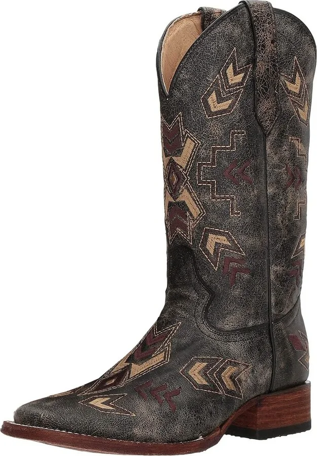Corral Boots Women's L5253 Western Leather Arrowhead Embroidery Casual Cowgirl Boots| Square Toe