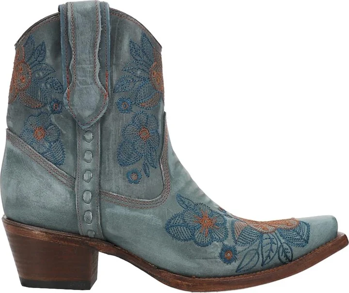 Corral Boots Womens Ld Floral Embroidered Snip Toe Zippered Casual Boots Ankle Mid Heel 2-3" - Blue - Size 9 M
