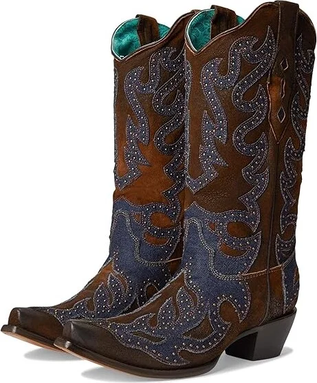 Corral Boots Z5283 Cowboy Women's Boots Brown/Denim : 7.5 B - Medium, Leather