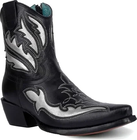 Corral Ladie's Black/White Inlay &embroidery Ankle Boot