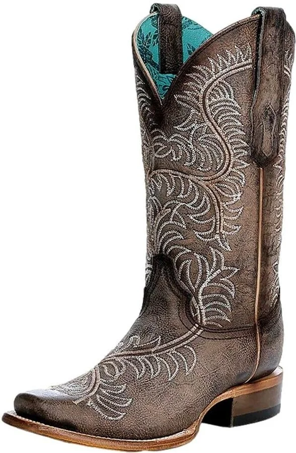 Corral Ladie's Brown Pattern Embroidery Sq. Toe