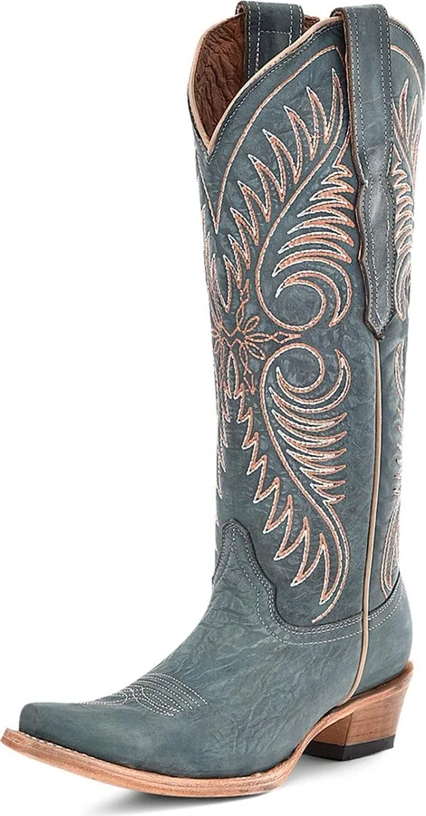 CORRAL Women's Circle G Embroidery Urban Western Outdoor Cowgirl Style Snip Toe Knee-High Pig Lining Cowhide Leather Boots