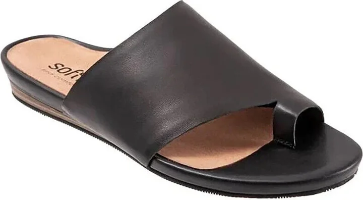 Corsica Women's Size US 10.5 Black Leather Slip-on Slide Sandal ZPO729 (Black,10.5)