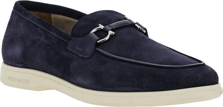 'cosimo' Blue Loafers With Metallic Hooks On The Front In Suede Man - Image 2