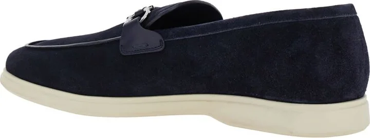 'cosimo' Blue Loafers With Metallic Hooks On The Front In Suede Man - Image 3