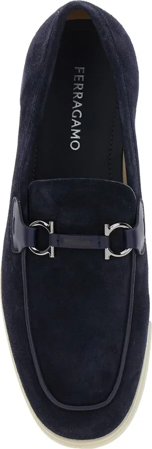 'cosimo' Blue Loafers With Metallic Hooks On The Front In Suede Man - Image 4