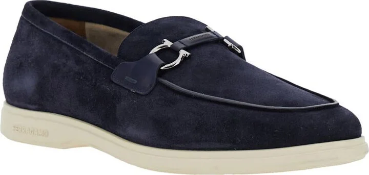 'Cosimo' Blue Loafers With Metallic Hooks On The Front In Suede Man - Image 2