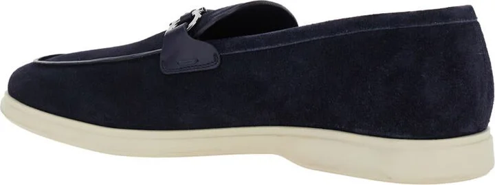 'Cosimo' Blue Loafers With Metallic Hooks On The Front In Suede Man - Image 3