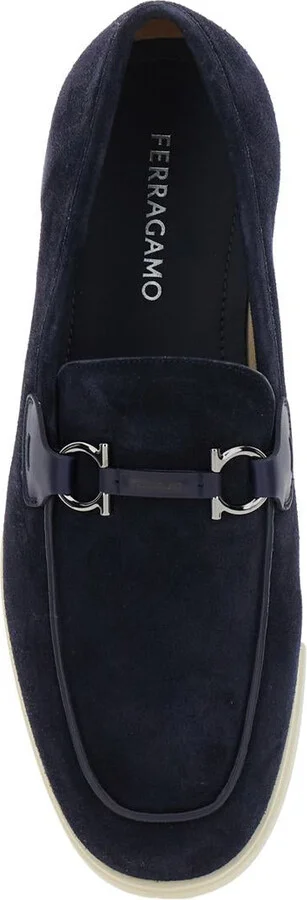 'Cosimo' Blue Loafers With Metallic Hooks On The Front In Suede Man - Image 4