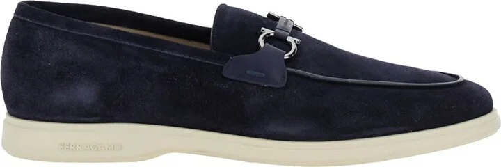 'cosimo' Blue Loafers With Metallic Hooks On The Front In Suede Man