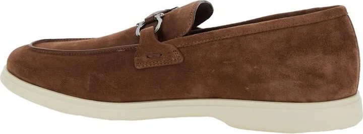 'Cosimo' Brown Loafers With Metallic Hooks On The Front In Suede Man - Image 2