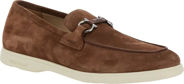 'cosimo' Brown Loafers With Metallic Hooks On The Front In Suede Man