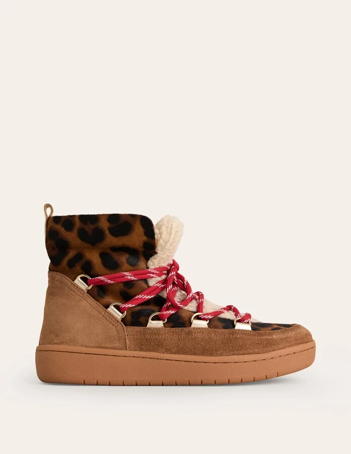 Cosy Lace Up Boots, Dark Classic Leopard - Image 2