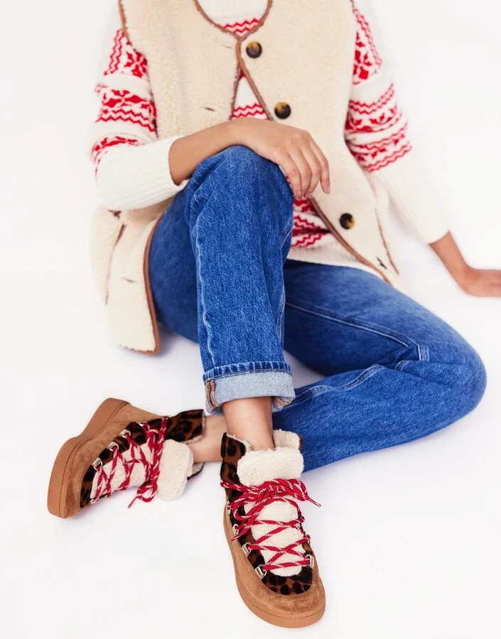 Cosy Lace Up Boots, Dark Classic Leopard