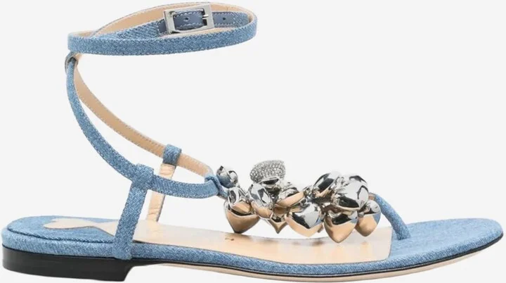 Cotton And Leather Sandals
