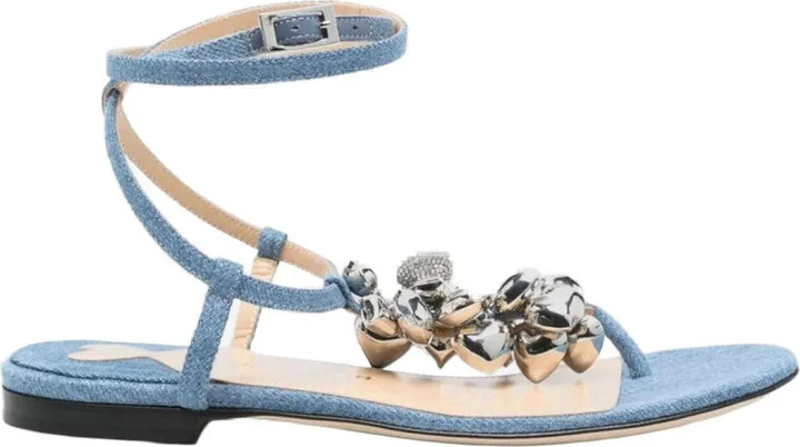 Cotton And Leather Sandals With Heart-Shaped Pendant