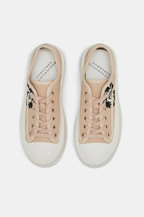 Cotton canvas platform sneakers with flower embroidery - Image 6