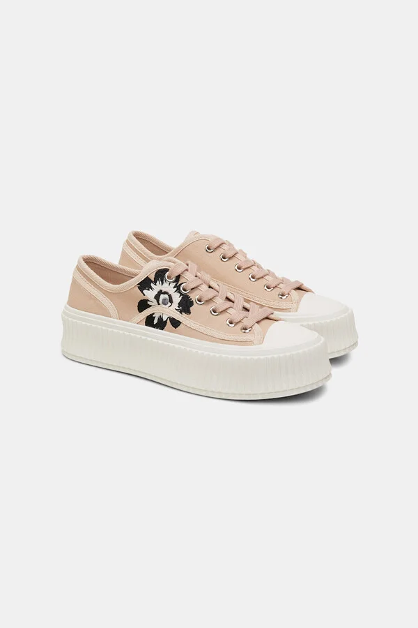 Cotton canvas platform sneakers with flower embroidery - Image 7