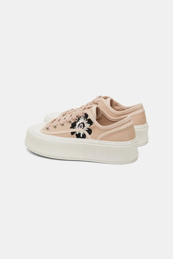 Cotton canvas platform sneakers with flower embroidery - Image 8