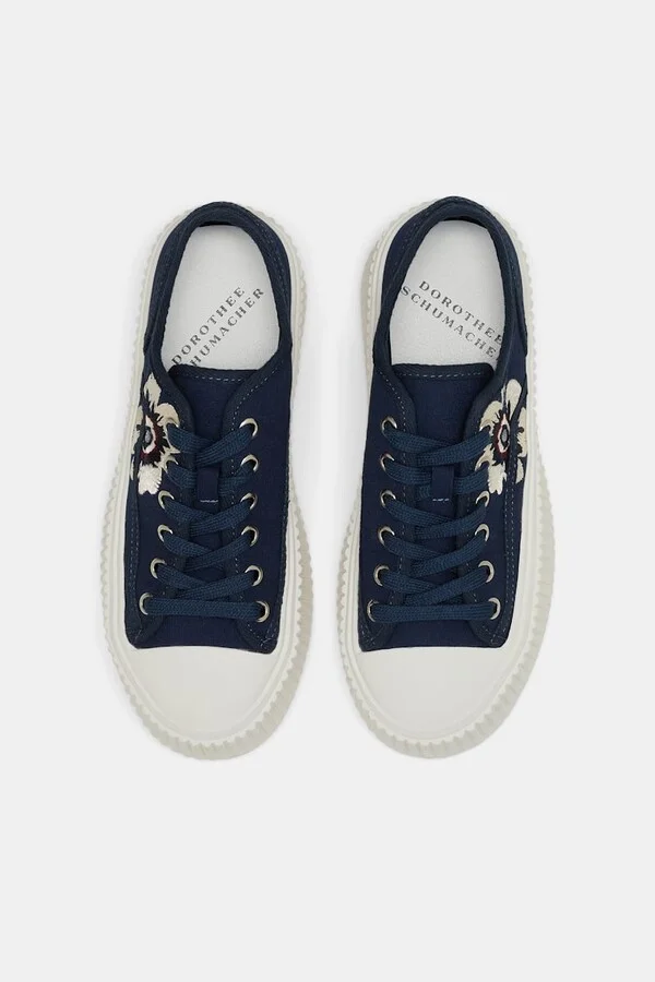 Cotton canvas platform sneakers with flower embroidery - Image 6