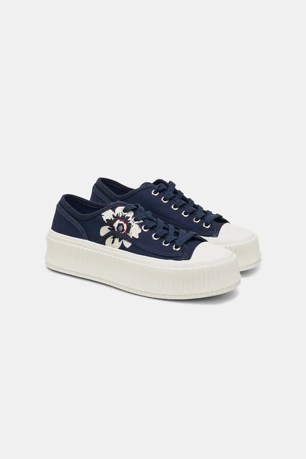 Cotton canvas platform sneakers with flower embroidery - Image 7