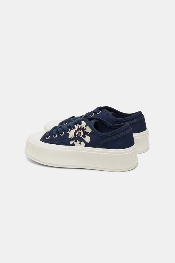 Cotton canvas platform sneakers with flower embroidery - Image 8