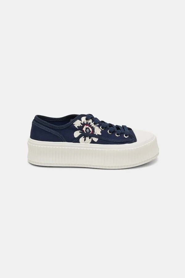 Cotton canvas platform sneakers with flower embroidery