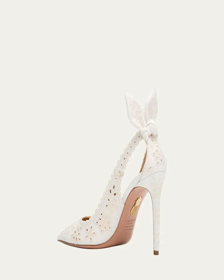Cotton Eyelet Bow Tie Pumps - Image 2
