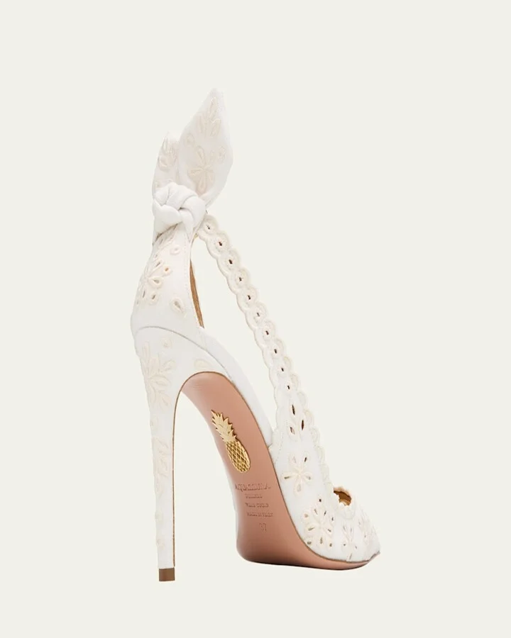 Cotton Eyelet Bow Tie Pumps - Image 3