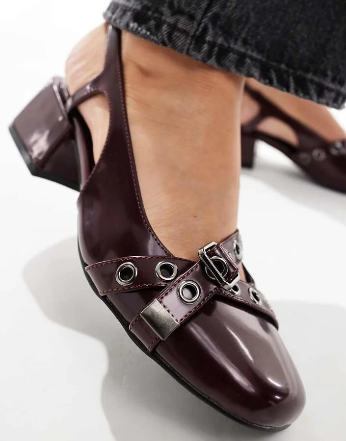 Cotton On Bonnie slingback block heel in burgundy - Image 4
