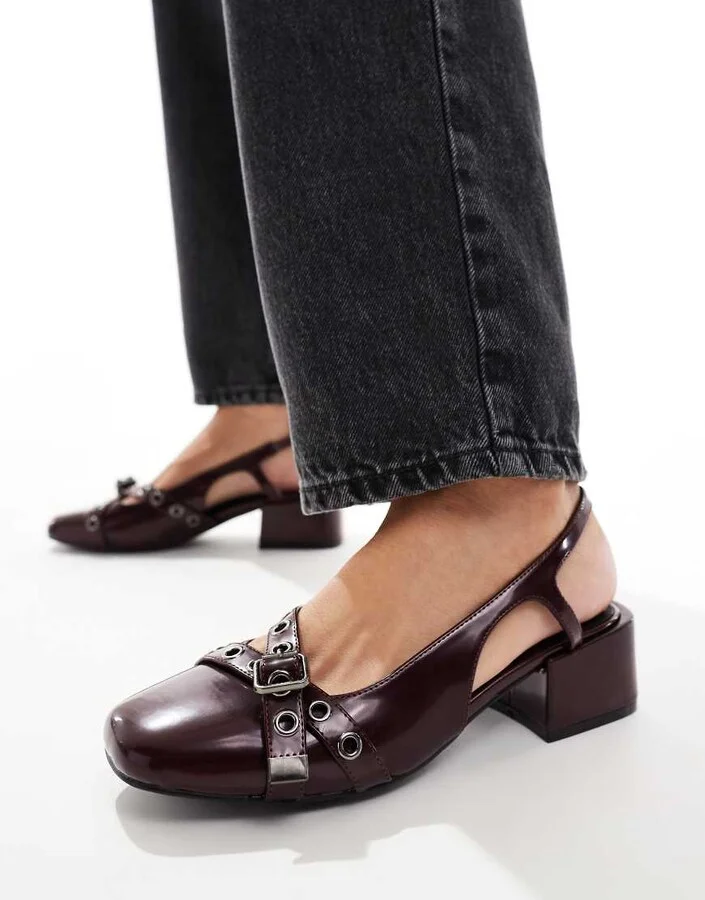 Cotton On Bonnie slingback block heel in burgundy