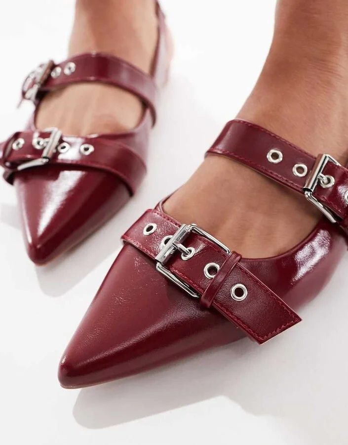 Cotton On isla buckle slingback shoes in dark red - Image 2