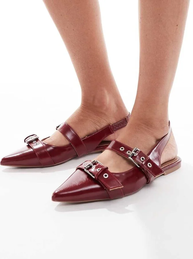 Cotton On isla buckle slingback shoes in dark red