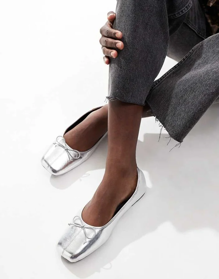 Cotton On ziggy ballet flats in silver - Image 3