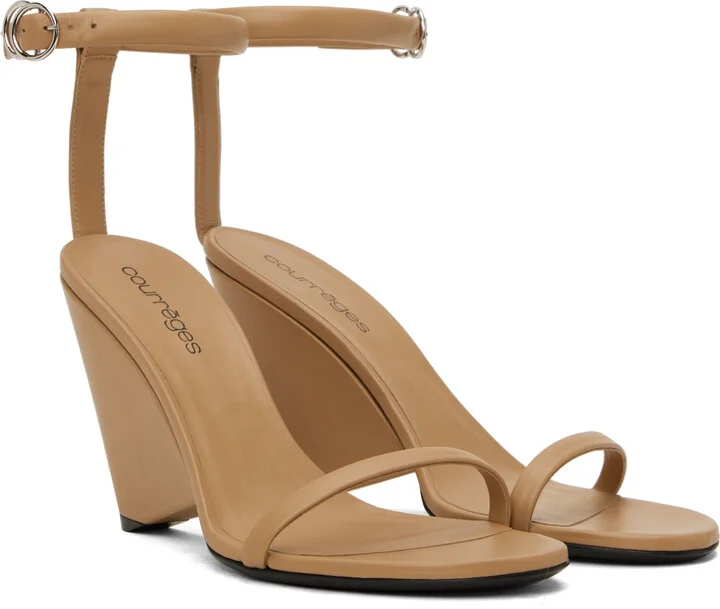 Courrèges Beige Oblique Leather Heeled Sandals - Image 4
