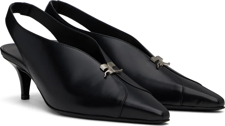 Courrèges Black Leather Slingback Heels - Image 4
