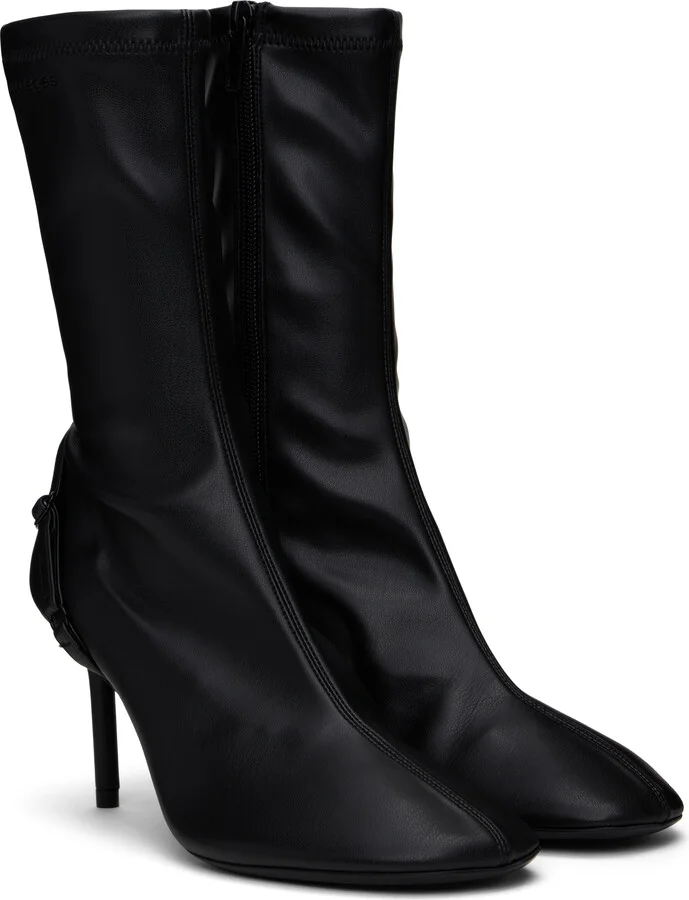 Courrèges Black Oblique Stretch Leather Effect Ankle Boots - Image 4