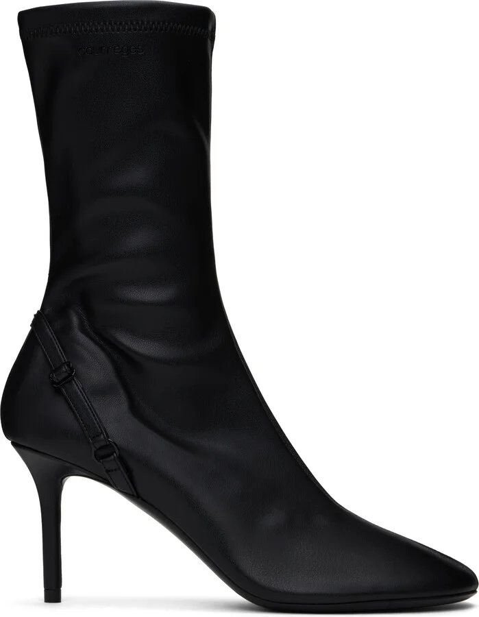 Courrèges Black Oblique Stretch Leather Effect Ankle Boots