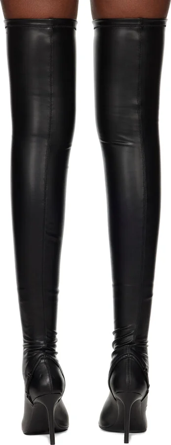 Courrèges Black Oblique Stretch Leather Effect Thigh Boots - Image 2