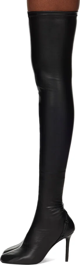 Courrèges Black Oblique Stretch Leather Effect Thigh Boots - Image 3