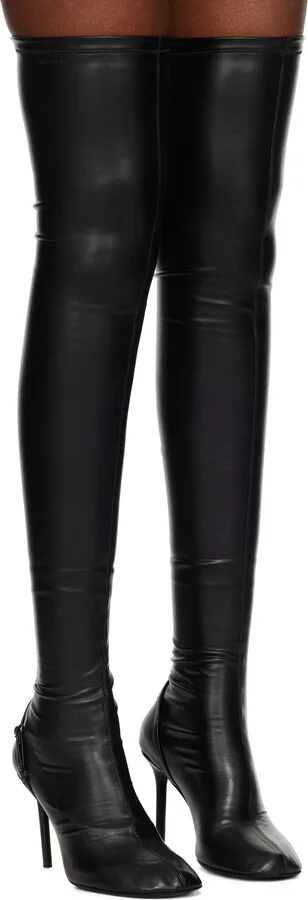 Courrèges Black Oblique Stretch Leather Effect Thigh Boots - Image 4